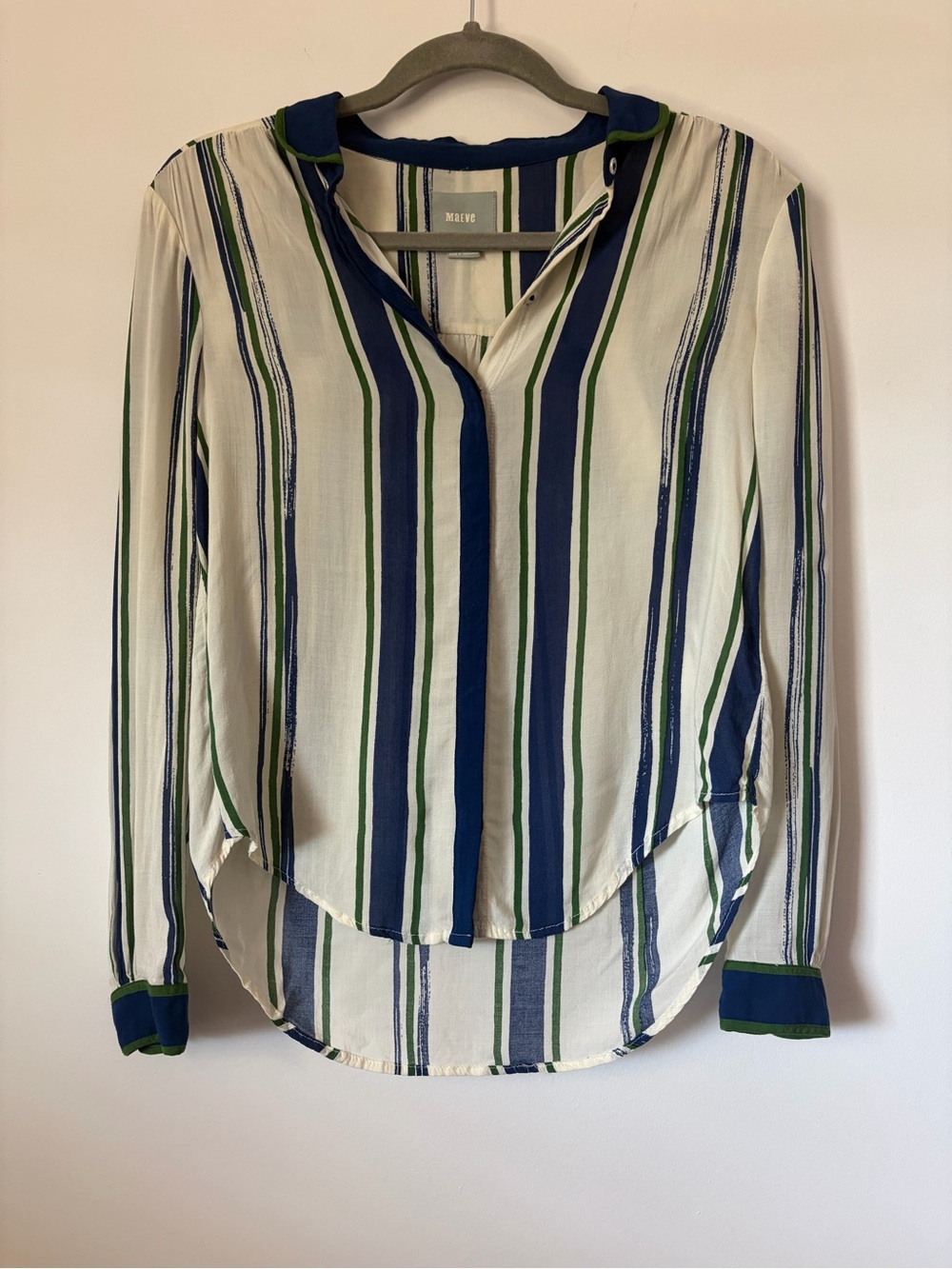 Maeve Anthropologie pinstripe button down blouse top semi sheer cowgirl artsy 0